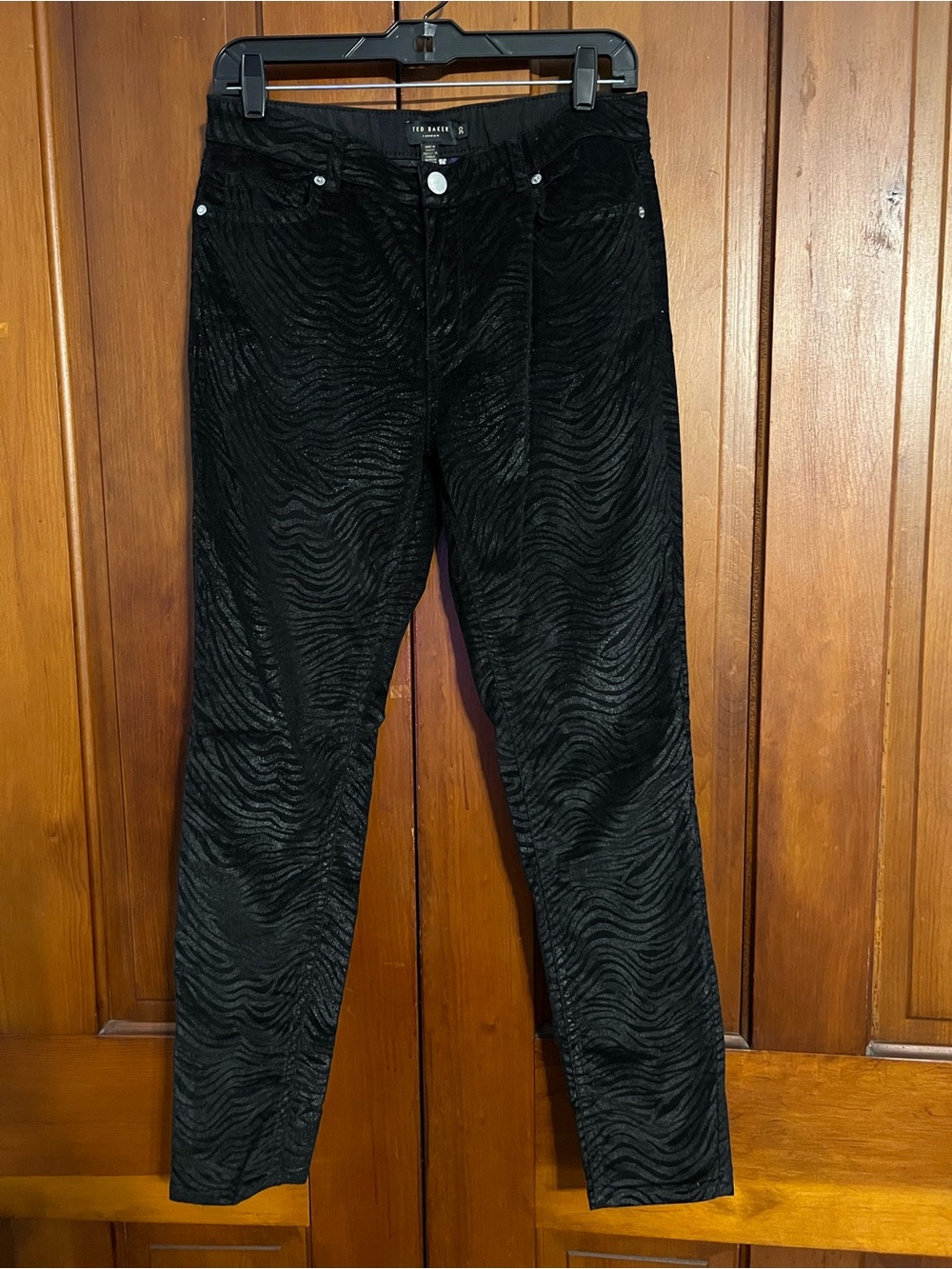 Ted Baker London Dehbra Zebra Printed Skinny Pants Velvet Texture Sz 30